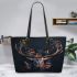 Deer with colorful flowers on its antlers leather totee bag