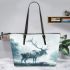 Deer with huge antlers leather totee bag