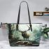 Deer with huge antlers leather totee bag