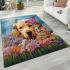 Dog and kitten among flowers area rugs carpet