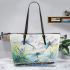 Dragonflies and bamboo flutes and musical notes Leather Tote Bag