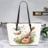 Dragonflies and guitar and music notes in spring Leather Tote Bag