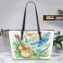 Dragonflies and guitar and music notes in spring Leather Tote Bag