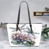 Dragonflies and water lilies leather tote bag