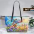 Dragonflies dancing to the tune spring and guitar with flower Leather Tote Bag