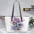 Dragonflies flowers and water lilies leather tote bag