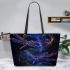 Dragonflies in neon blue and purple colors leather tote bag