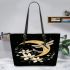 Dragonflies on the moon leather tote bag