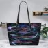 Dragonflies with glowing wings leather tote bag