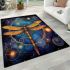 Dragonfly and celestial bodies illustration area rugs carpet