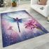 Dragonfly and watercolor rain illustration area rugs carpet