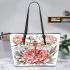Dragonfly surrounded with peonies leather tote bag