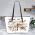 Dragonfly surrounded with peonies leather tote bag