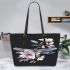 Dragonfly with flowers in pastel colors leather tote bag