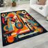 Dynamic abstract geometric composition in orange and blue area rugs carpet