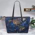 Earth map with dream catcher leather tote bag