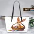 Easter bunny with a basket full of easter eggs leather tote bag