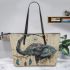 Elephant smile with dream catcher leather tote bag