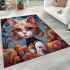 Enchanting feline amidst the flowers area rugs carpet