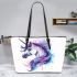 Fantasy unicorn with purple and blue mane leather tote bag