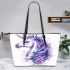 Fantasy unicorn with purple and blue mane leather tote bag