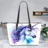 Fantasy unicorn with purple and blue mane leather tote bag