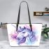 Fantasy unicorn with purple and blue mane leather tote bag