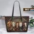 Five horse smile with dream catcher leather tote bag