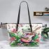 frog and music notes and electric guitar with leaves Leather Tote Bag