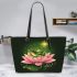 Frog jumping on a pink lotus flower leaather tote bag