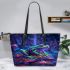 Frog on mushrooms vibrant colors leaather tote bag