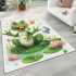 Frog sitting on a lily pad smiling with a butterfly and dragonfly area rugs carpet