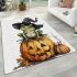 Frog wearing a black witch's hat sitting on top of a halloween pumpkin area rugs carpet