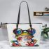 Frog wearing glasses abstract painting leaather tote bag