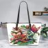 Frog with lily flower on its back leaather tote bag