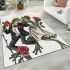 Frogs dressed in tuxedos and dresses dancing with roses area rugs carpet