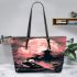 Giant panda under the moon leather tote bag