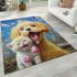 Golden retriever and cat on the train tracks area rugs carpet