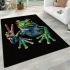 Green frog doing the peace sign in vibrant colors area rugs carpet