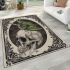 Green frog playing the banjo on top of human skull area rugs carpet