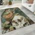 Green frog playing the banjo on top of human skull area rugs carpet