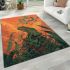 Green frog sitting on top of an island with smoke coming area rugs carpet