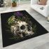 Green frog sitting on top of an skull with purple thistles growing area rugs carpet