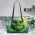 Green owl cartoon leather tote bag