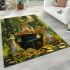 Green tree frog sits on top of a black pot with gold coins area rugs carpet