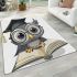 Grey owl with big eyes wearing glasses area rugs carpet