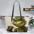 Grinchy broke his front teeth smile like rabbit drinking coffee leather tote bag