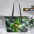 grinchy cartoon smile show toothless 3D Leather Tote Bag