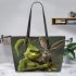 grinchy smile and dancing donkey Leather Tote Bag