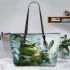 grinchy smile and dancing rabbit Leather Tote Bag